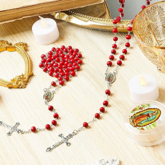 Red Virgen De Guadalupe Scented Rosary Necklace Beads with Box for Catholic Even - Picture 5 of 7